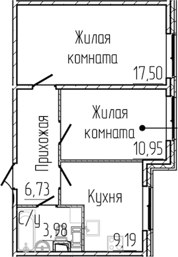 2-комнатная квартира 48.35 м², 1/8 эт., ЖК «SERTOLOVO PARK»